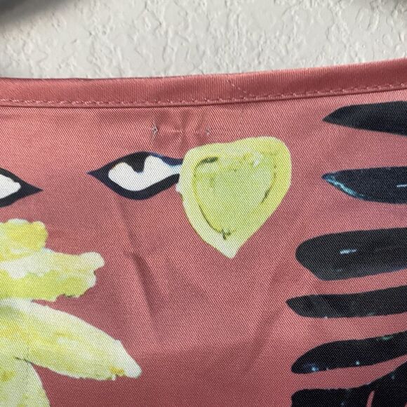 Pink Satin Button Up Maxi Ruffle Sleeve Tiered Dress M Tropical Animal Print Art - Picture 11 of 16